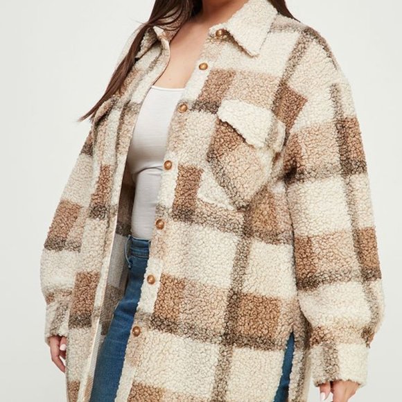 Devan Teddy Plaid Shirt Jacket - Mocha - Picture 3 of 4